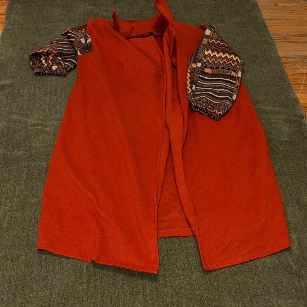 Rust Orange jacket with Patterned Sleeves